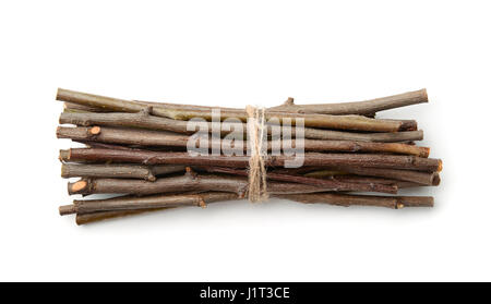 Mazzetto di rametti di legno isolato su bianco Foto Stock