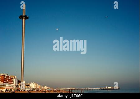 Brighton Il i360, le più alte del mondo in movimento torre di osservazione, aperto nel 2016 ed offre ai visitatori vista a 360 gradi sulla costa del Sussex in Inghilterra. Foto Stock