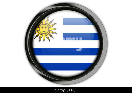 Uruguay bandiera nel perno a pulsante Isolato su sfondo bianco Foto Stock