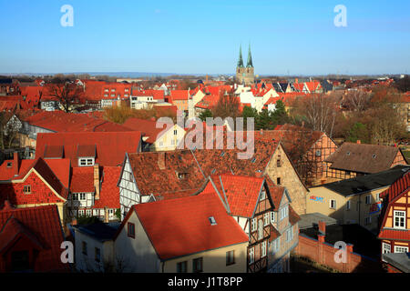 Vista dal Schlossberg, Quedlinburg, Sassonia-Anhalt, Germania, Europa Foto Stock