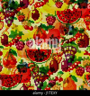 Frutti piatti seamless pattern. Vettore illustrazioni piatto di anguria, banana, ciliegia, Apple, fragole, lamponi, more, arancio, kiwi, pera per il web, la stampa e di materie tessili Illustrazione Vettoriale