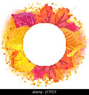 Bordo rotondo di varie foglie di autunno isolato su bianco. Vettore. Illustrazione Vettoriale