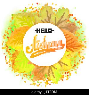 Autunnale di cornice rotonda. Ghirlanda di foglie di autunno. Sfondo con belle foglie di autunno. La caduta delle foglie. Isolati gli elementi di design. Illustrazione Vettoriale. Illustrazione Vettoriale