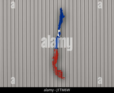 Mappa e Bandiera del Cile su ferro corrugato Foto Stock