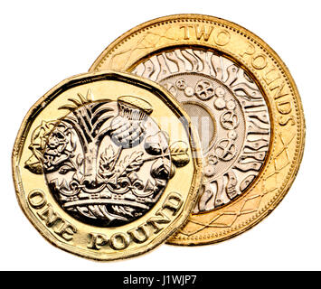 British pound coin - dodici facciate bimetallici di 2017 release (datata 2016) e di £ 2 moneta Foto Stock