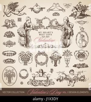 Antique valentines set (vector) Illustrazione Vettoriale