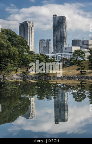 Un parco circondato da grattacieli Foto Stock