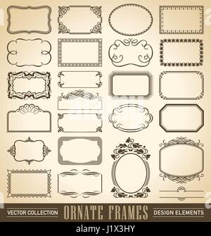 set di cornici e bordi antichi, elementi di design vintage, immagine vettoriale Illustrazione Vettoriale