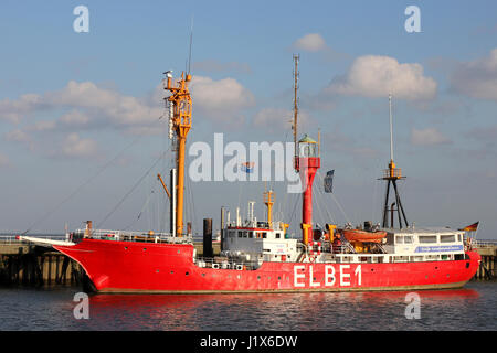 Ex ELBE1 lightvessel Burgermeister O'Swald in Cuxhaven, l'ultimo, il più grande e il più famoso presidiata lightvessel tedesco posizionato nel estuario l'Elba Foto Stock