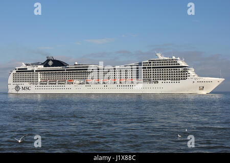 MSC Magnifica sul fiume Elba. MSC Magnifica è una musica di classe la nave di crociera azionato da MSC Crociere. Foto Stock