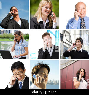 Un collage di diverse persone di affari parlando al telefono Foto Stock