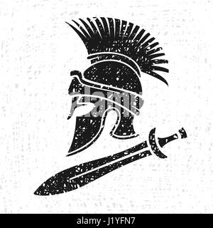 Antico elmetto militare e la spada Illustrazione Vettoriale