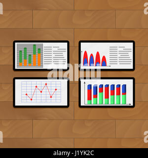 Infochart annuale in compresse. Il vettore grafico di business sul computer illustrazione Foto Stock