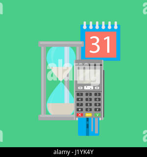 Tempo per pagare. Per il trasferimento di denaro e scheda terminale. Illustrazione Vettoriale Foto Stock