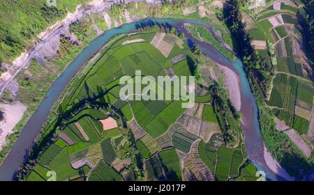 Lichuan. 22 apr, 2017. Foto aerea adottate il 22 aprile 2017 illustra i giardini del tè in Lichuan, Enshi, centrale cinese della provincia di Hubei. Credito: Yang Shunpi/Xinhua/Alamy Live News Foto Stock