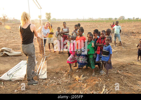 Impostazione apparecchiatura per sondaggio bat in Africa Foto Stock