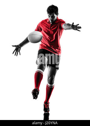Un caucasian rugby man player silhouette isolati su sfondo bianco Foto Stock