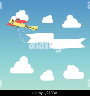 Vettore aereo airplene banner nel cielo di nuvole Illustrazione Vettoriale