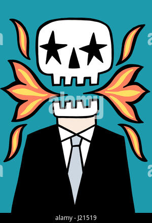 La morte di un uomo d'affari. Una illustrazione di business circa il pensare diversi pensieri. Foto Stock