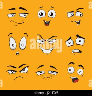 Funny cartoon facce con le emozioni. Illustrazione Vettoriale