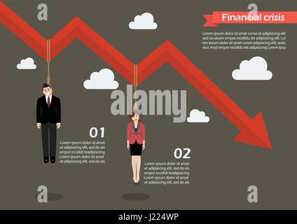 La gente di affari appendere su un grafico in basso una infografica. Il concetto di business Illustrazione Vettoriale