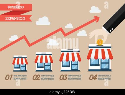 Passaggio di mano di raccogliere il denaro in negozio store Una infografica. Vettore stile piatto Illustrazione Vettoriale