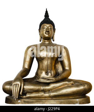 Bronzo antico statua del Buddha isolato su sfondo bianco. Foto Stock