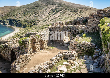 Di Chincana (labirinto) rovine inca in Isla del Sol sul lago Titicaca - Bolivia Foto Stock