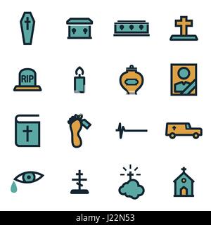 Vettore funerale piatto set di icone su sfondo bianco Illustrazione Vettoriale