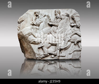 Limitatrice di marmo sculture dal nord intorno il fregio del Partenone blocco XLIV 122-123 . Dal Partenone dell'Acropoli di Atene. Un Museo Britannico Foto Stock