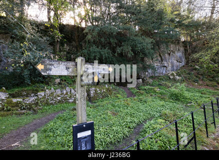 Sentiero pubblico Sign posti presso Woodwell, Silverdale, Lancashire, Inghilterra, Regno Unito Foto Stock