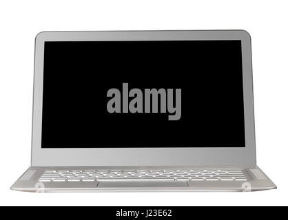 Computer portatile su sfondo bianco Foto Stock