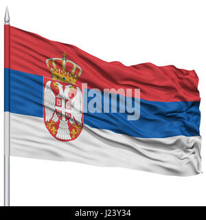 La Serbia bandiera sul pennone Foto Stock