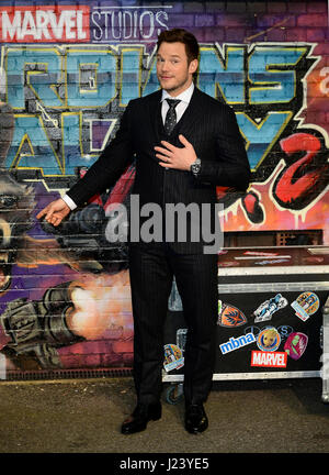 Chris Pratt che frequentano la premiere europeo dei guardiani della galassia Vol. 2 tenuto presso la Eventim Apollo, Londra. Foto Stock