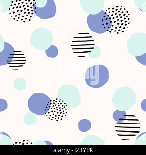 Seamless schema di ripetizione con textured forme rotonde in nero, verde menta e lavanda viola su sfondo bianco. Creativa e moderna sullo sfondo di pannellizzazione Illustrazione Vettoriale
