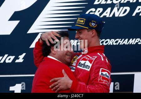 F1, la Ferrari e Michael Schumacher e Jean Todt, Gp belgio,Spa, 1997 Foto Stock