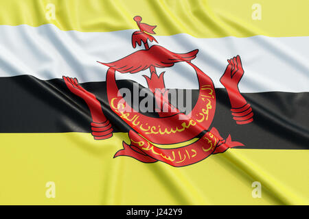 Bandiera del Brunei. Tessuto ondulato alta texture dettagliate. 3D rendering illustrazione Foto Stock