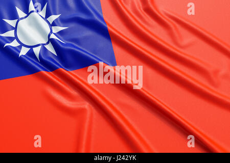 Repubblica di Cina bandiera. Tessuto ondulato alta texture dettagliate. 3D rendering illustrazione Foto Stock