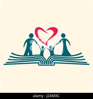 Logo della chiesa. Simboli cristiani. Una felice famiglia cristiana basata sull amore di Dio Illustrazione Vettoriale