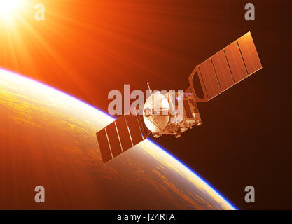 Satellite In i raggi del sole che sorge Foto Stock