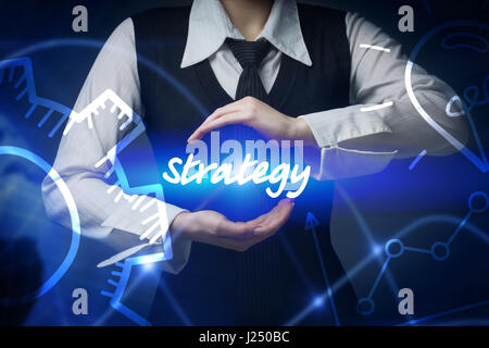 Business, tecnologia Internet e networking concetto. Business donna sceglie icon - Strategia Foto Stock