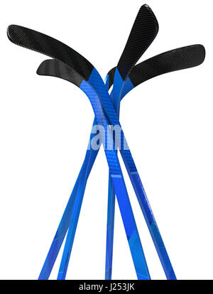 Un array circolare di blu e nero ice hockey sticks isolato su un sfondo bianco - 3D render Foto Stock