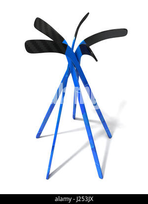 Un array circolare di blu e nero ice hockey sticks isolato su un sfondo bianco - 3D render Foto Stock