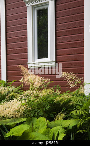 Finestra e schierandosi sul lato di una zona residenziale in stile cottage home Foto Stock