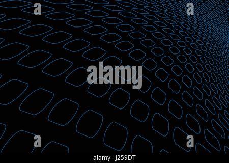 Blue square outline pattern in prospettiva su sfondo nero per astratto concetto di sfondo Illustrazione Vettoriale