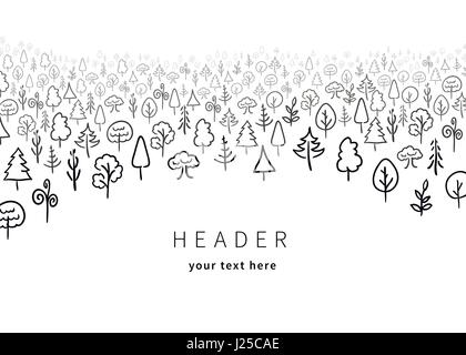 Carino disegnati a mano paesaggio forestale, background moderno con modello di testo su bianco Illustrazione Vettoriale