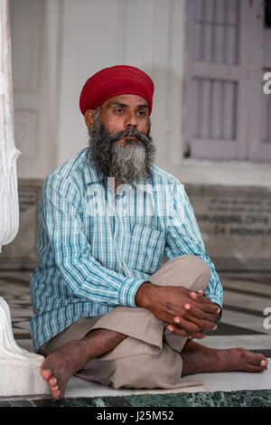 Un pellegrino Sikh, Tempio Dorato, Amritsar Punjab, Nord India, India Foto Stock