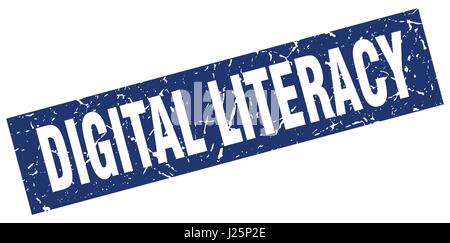 Quadrato blu grunge di alfabetizzazione digitale timbro Illustrazione Vettoriale