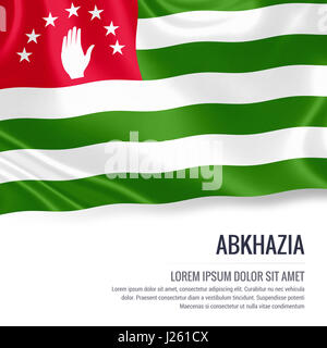 Abkhazia bandiera. Silky bandiera dell' Abcasia sventolando isolato su un fondo bianco con il testo bianco spazio per il tuo annuncio messaggio. Il rendering 3D. Foto Stock