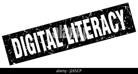 Quadrato nero grunge di alfabetizzazione digitale timbro Illustrazione Vettoriale